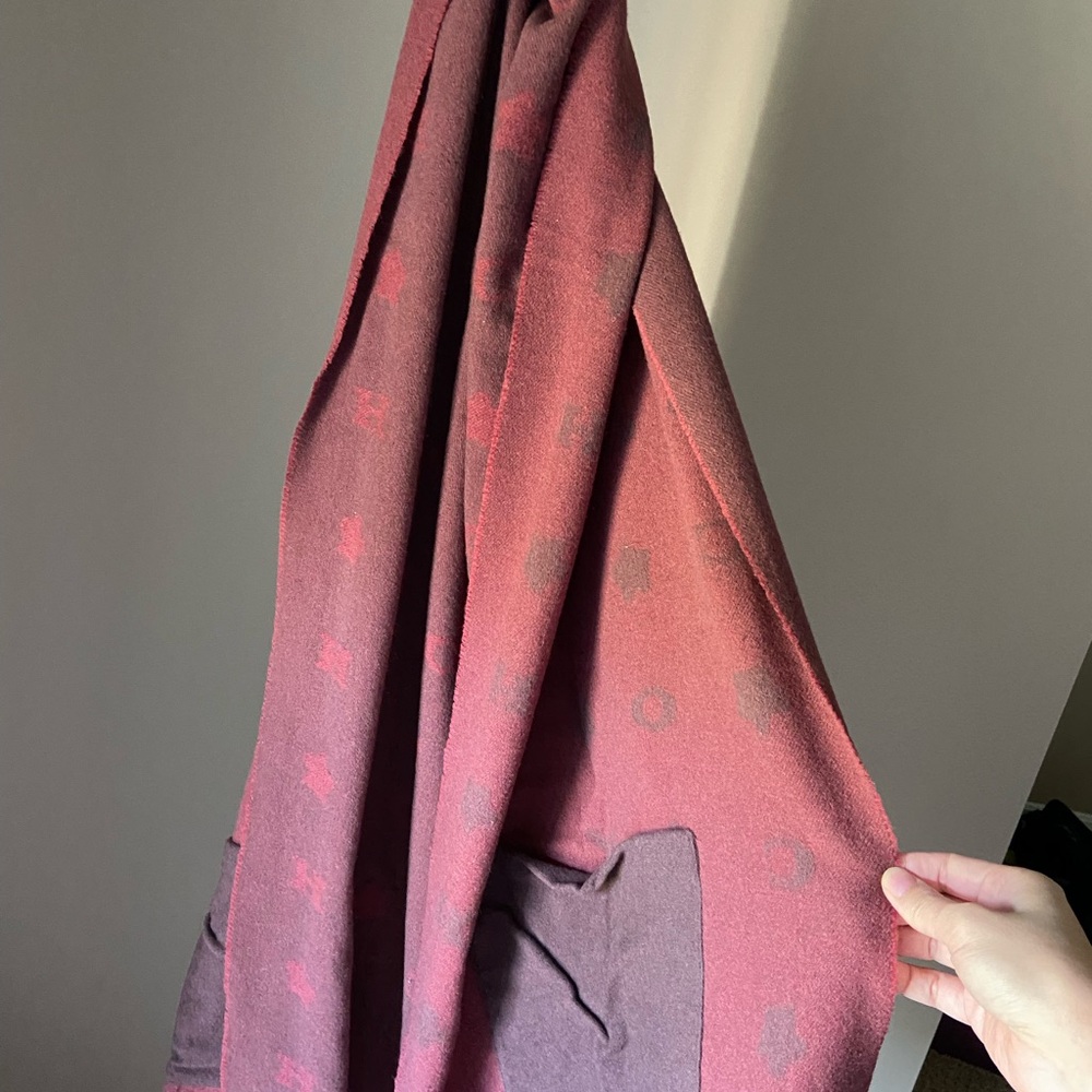 Coach Burgundy and Brown Wool Scarf